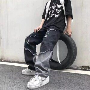 Korean Fashion  Ripped Jeans Pants Men Broken Holes Trousers Casual Soft